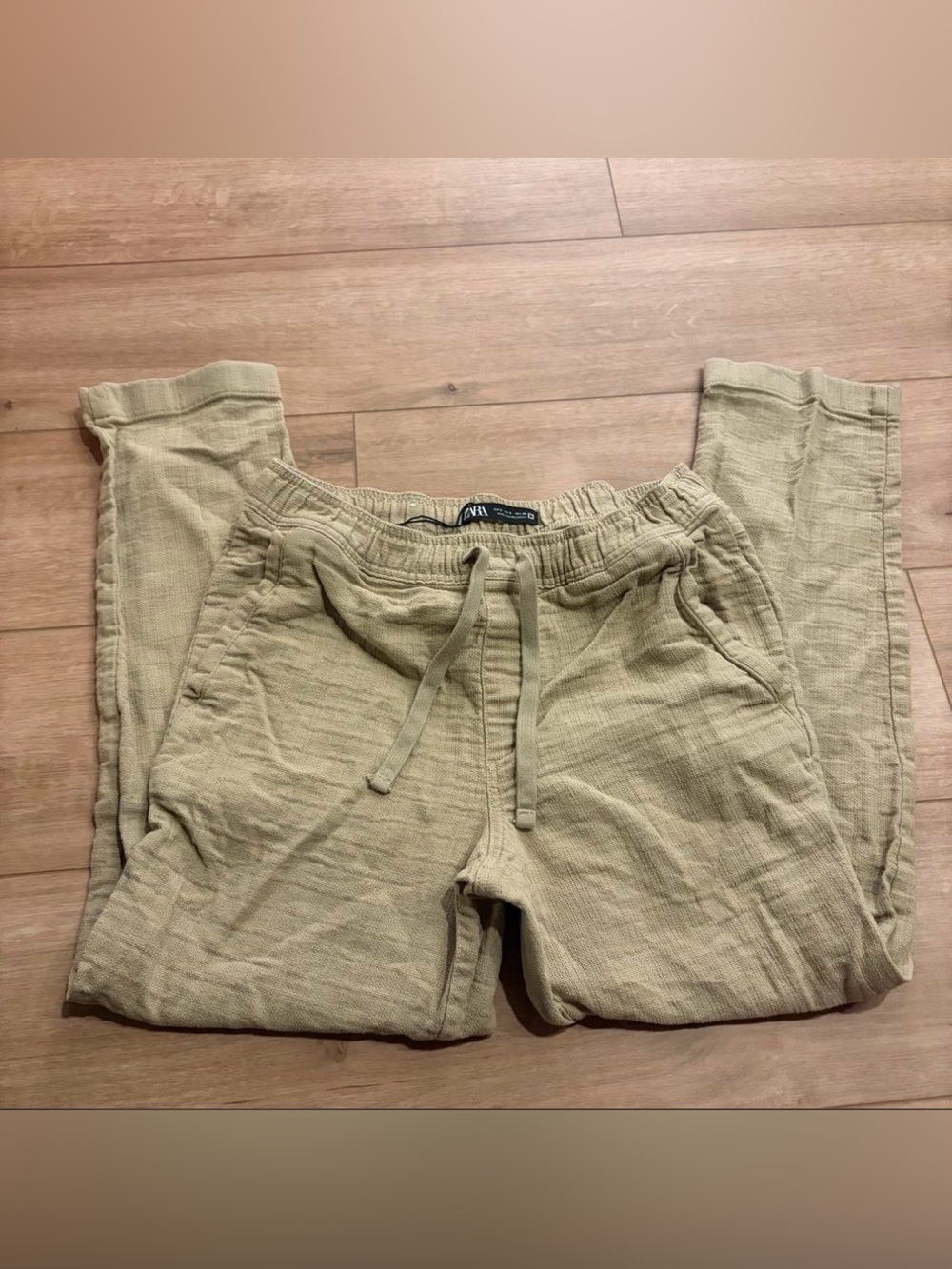 Zara Men Beige Drawstring Cotton-Linen Joggers